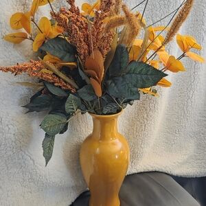 VINTAGE Royal Haeger Golden Yellow Vase w/ Handmade Floral Arrangement